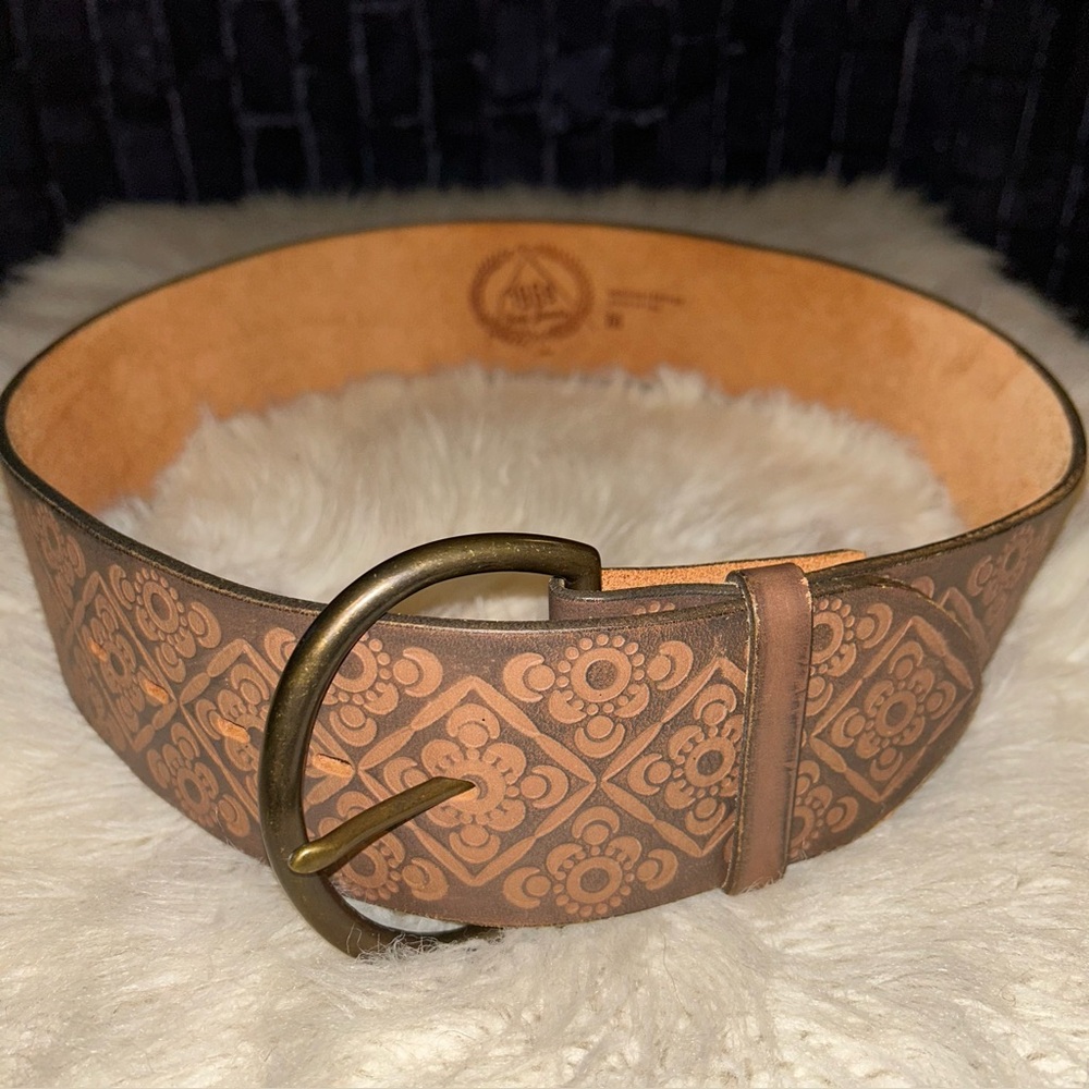 GAP 1969 Wide Floral Pattern Leather Belt Brown Bohemian, Hippie, Retro, VTG,SzM
